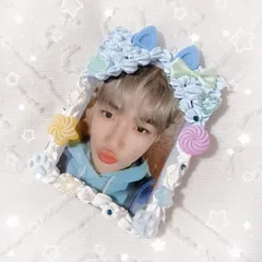 硬質ケースデコ デコ硬質ケース ホイップデコ 猫耳 ネコ耳 ハチワレ 青 トレカ 韓国 チェキ チェキケース