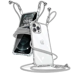 iPhone 12 Pro Max ケース クリア ショルダー iPhone12pro maxスマホケース アイフォン12pro max カバー 肩掛け 斜めかけ 縄掛けケース 透明 薄型 軽量 TPU 携帯ケース 紐付き 斜めがけ 織りストラップ付き 長 1