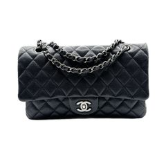 シャネル(CHANEL)  マトラッセ25 チェーンショルダー ラメ  黒 キャビアスキン ルテニウム金具 24番 中古 レディース ショルダーバッグ