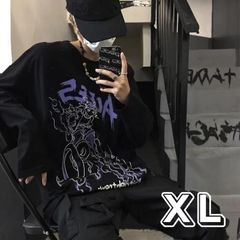 ロンT ブラック　デザイン　長袖　地雷系　ロック　原宿　ゴシック　個性的　韓国　XL かっこいい　パンク　オーバーサイズ