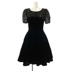 フォクシー FOXEY couture ベロアスパンコール切替ドレス ワンピース 半袖 ひざ丈 40 ブラック /DO ■OSのサムネイル