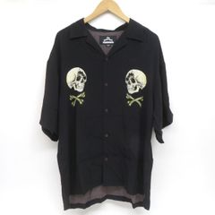東洋 スカル 蛇 刺繍 半袖 レーヨンシャツ 黒 S バックプリント - メルカリ