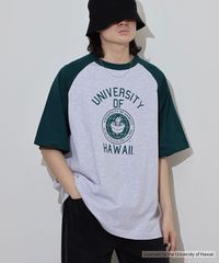 HAWAII ハワイ OVERSIZED RAGLAN T-SHIRT ビッグシルエットラグラン カレッジ Tシャツ 5.6oz　メンズ レディース カレッジ ロゴ アメカジ スポーツ ブランド