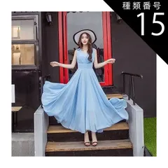 種類15：ライトブルー/3XL シフォンワンピース シフォンドレス ドレスワンピース ワンピース ドレス フレアワンピース シフォンワンピース ロング ロング丈 マキシ マキシ丈 9分丈 袖なし ノースリーブ Vネック カシュクール フレア セミフレア Aライ