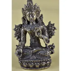 旧藏・ネパール仏教美術・六臂騎獅護法神像・宝石装飾・彩色描金・純