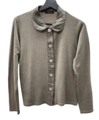 ワイズ Y's フォーリビング for living 薄手 シャツ ブラウス 丸襟フロントボタン 異素材 WOOL ウール 毛 日本製 BEIGE BROWN  カーディガン 無地 ブラウン 104LT-246のサムネイル