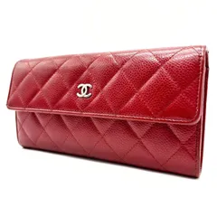 ?近年モデル? CHANEL シャネル 二つ折り 財布 ロングウォレット 22番台 フラップ ココマーク キルティング ロゴ型押し シルバー金具 カードケース 定期入れ 小銭入れ キャビアスキン レディース レッド 赤色