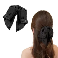 新品 ヘアクリップ リボン クリップ 髪留め 髪クリップ 大きめ リボン おしゃれ しっかりとまる ヘアアクセサリー バンスクリップ 黒 大人 韓国 可愛い リボン 髪飾り 軽い 強力 簡約 日常 通勤 通学 お呼ばれ 発表会 入学式 卒業式 オフィス (タイ