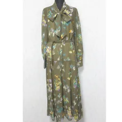 未使用 24AW GRACE CONTINENTAL グレースコンチネンタル オンライン完売モデル フラワープリントボウタイ付ワンピース 38 ブラウン レディース 古着 中古 USED