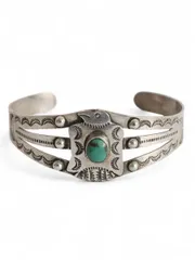 【お得なクーポン配布中!】 50s 60s ★ ナバホ グリーン ターコイズ サンダーバード シルバー バングル / 小物 ヴィンテージ インディアン ジュエリー ブレスレット 銀
