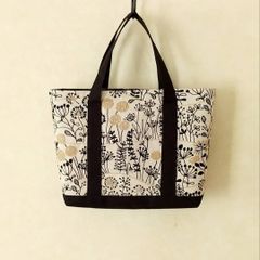 かわいいトートバッグ　ボタニカルモノトーン　ランチトート　ミニトート