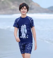 ジュニア水着 男の子 セパレート水着 キッズ スクール水着 キャップ付き 3点セット 半袖 子供水着 ショートパンツ ダイビング ビーチ 学生用 授業 学校プール 海 vlou471