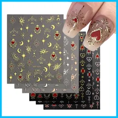 【人気商品】シール ネイルパーツ 貼るだけ 太陽 おしゃれ 月 ネイルステッカー 星 ジェルネイル ハート ネイルアートシール 可愛い デコパーツ 3D バレンタインデー 12枚セット クリスマス ネイルシール (ゴールド+シルバー)
