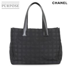 新品同様 シャネル CHANEL ニュートラベルライン トート MM バッグ ナイロンジャガード レザー ブラック A15991 90287671