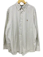 RALPH LAUREN (ラルフローレン) CLASSIC FIT チェック 長袖 シャツ  ボタンダウン 胸ロゴ 刺繡 41381 34/35 イエロー×ブルー×ホワイト メンズ/028