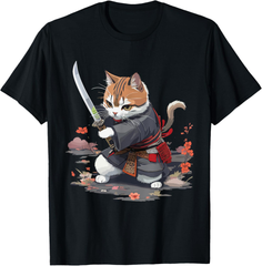 新生活応援SALE　レトロな日本の侍猫グラフィック - 猫愛好家 Tシャツ　メンズ　S～３XL