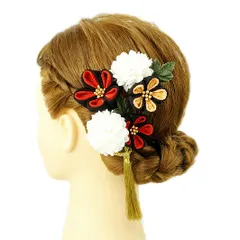 髪飾り 成人式 振袖 袴 ３点セット 黒 白 橙 大人 浴衣 かんざし 簪 卒業式 フォーマル 結婚式 花飾り つまみ細工 ちりめん 手作り W38 W303-217 髪飾り 橙 n941　WSi