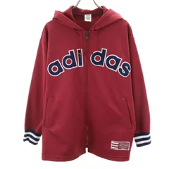 adidas アディダス 90s 日本製 オールド 長袖 ジップパーカー S-M ボルドー デサント メンズ 古着