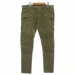 バルマン BALMAIN 蛇腹バイカー パンツ ジップフライ ダメージ加工 32 カーキ /NW3のサムネイル