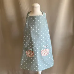 リバティ＆フレンチドット(ブルー)キッズエプロン３点セット120~130cm