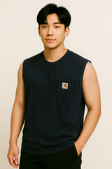 Tシャツ　carhartt　紺　ノースリーブLサイズ　※Used