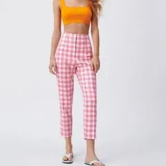 美品✨ZARA ザラ　ギンガムチェック　パンツ　ピンク　🩷