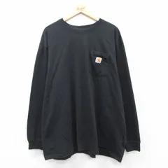 XL/古着 カーハート 長袖 Tシャツ メンズ ワンポイントロゴ 胸ポケット付き コットン クルーネック 黒 ブラック spe 25mar19 中古