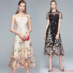 花柄ドレス パーティードレス 結婚式 ウエディング 二次会 レディース 上品 綺麗 大人 ベージュ ブラックドレス レース ブライダル チュール 0410