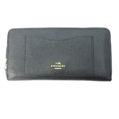 コーチ COACH 美品 長財布 ウォレット ラウンドファスナー レザー 紺 ネイビー 0907