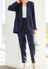 RANAN ラナン　LL   XL  ラウンドヘムジャケット　テーパードパンツ　セットアップ　紺　ネイビー　  ストレッチ  セレモニー　フォーマル