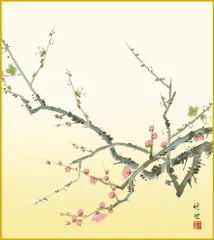 色紙  色紙掛けなし 色紙絵  和風 紅白梅  モダン 掛軸 床の間 和室 おしゃれ 壁掛け 絵