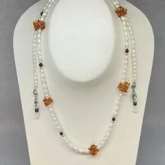 淡水パール、琥珀さざれのメガネチェーン・グラスコード　ネックレス　AtelierF_2007