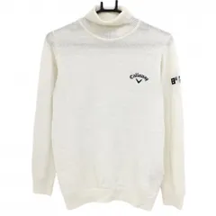 キャロウェイ タートルネックセーター アイボリー×ネイビー ロゴ刺しゅう ウール混 ニット  メンズ M ゴルフウェア Callaway