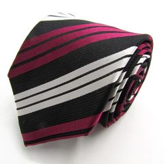 メイル&コー ブランド ネクタイ シルク ストライプ柄 PO メンズ ブラック MALE & Co 【中古】