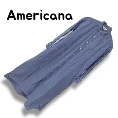 Americana アメリカーナ ブルー ストライプ シャツワンピース ロング丈 長袖 コットン100% 日本製 M レディース カジュアル ナチュラル 縦縞 羽織り 古着 0000529OC