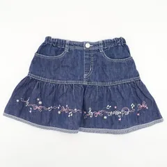 mezzo piano 刺繍入りデニムスカート 130サイズ チェック柄 女の子用 子供服 オールシーズン メゾピアノ