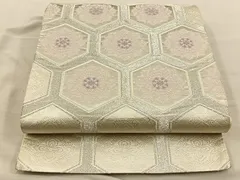 平和屋着物◎六通柄袋帯　唐織　亀甲花文　銀糸　正絹　逸品　BAAT5711xa