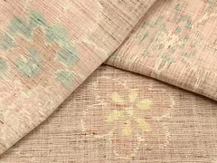 平和屋着物▽結城ちぢみ　単衣　舞花文　正絹　逸品　AAAU8613fy