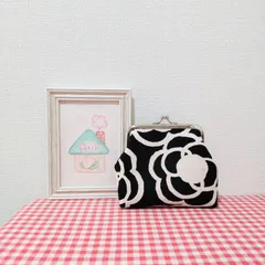 がま口（北欧風＊くるくるフラワー＊ブラック）