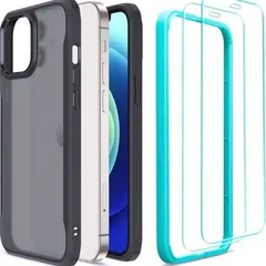 SD-2 ESR iPhone12Pro Max 用 ケース フィルム2枚付属 6.7インチ 半透明 強化ガラスフィルム ブラック