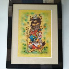 原画】『コラティーノ糸巻き卿』黒猫の絵画 ファンタジーアート 動物画