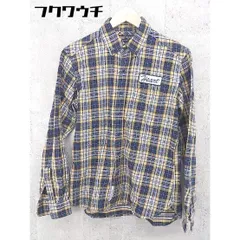 ◇ ◎ BEAMS HEART チェック ロゴ 刺繍 ボタンダウン BD 長袖 シャツ サイズS ネイビー イエロー ホワイト メンズ 【中古】 【1101280012123】