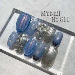 ネイルチップ うるうる ちゅふん キラキラ ニュアンス シンプル 大人 青 ブルー 水色