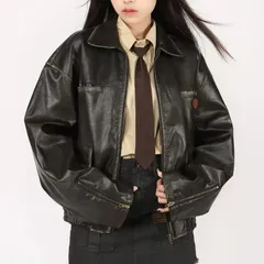 レザージャケット ブラック ポケットワンポイント 革 男女兼用 ストリート  韓国