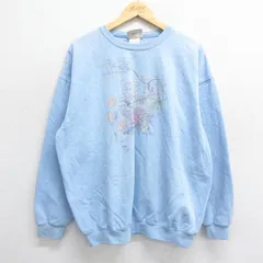 XL/古着 長袖 スウェット メンズ 00s 花 クルーネック 薄紺 ネイビー 24aug27 中古 スエット トレーナー トップス