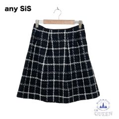 ☆美品☆ anySiS エニィスィス スカート ひざ丈 Aラインガーリー レディース ブラック チェック 1 v-80 送料無料