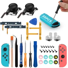 GeeRic 【35in1 ジョイコン修理セット】 Switch 修理キット Switch Joy-con 対応 コントローラー 修理セット スイッチ ジョイコン スティック 交換パーツ2個 SR SL キーボタン フレックスケーブル 左右セット2