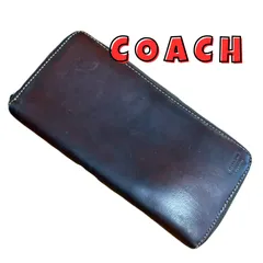 コーチ　長財布　ラウンドファスナー　ブラウン　レザー　型押し　COACH