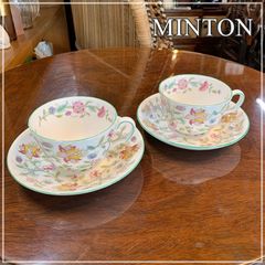 ミントン ハドンホール カップ＆ソーサー 2客セット MINTON HADDON HALL ペア グリーン 英国 花柄 オシャレ 廃盤 人気【RU0426-4】