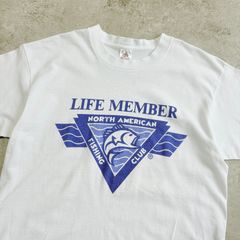 90s USA製 NORTH AMERICAN FISHING CLUB LIFE MEMBER Printed T-shirt ノースアメリカン フィッシングクラブ ライフメンバー 魚 Tシャツ TEE